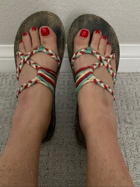 Braided Multi-Color Women’s Sandals — Red, Teal & Cream